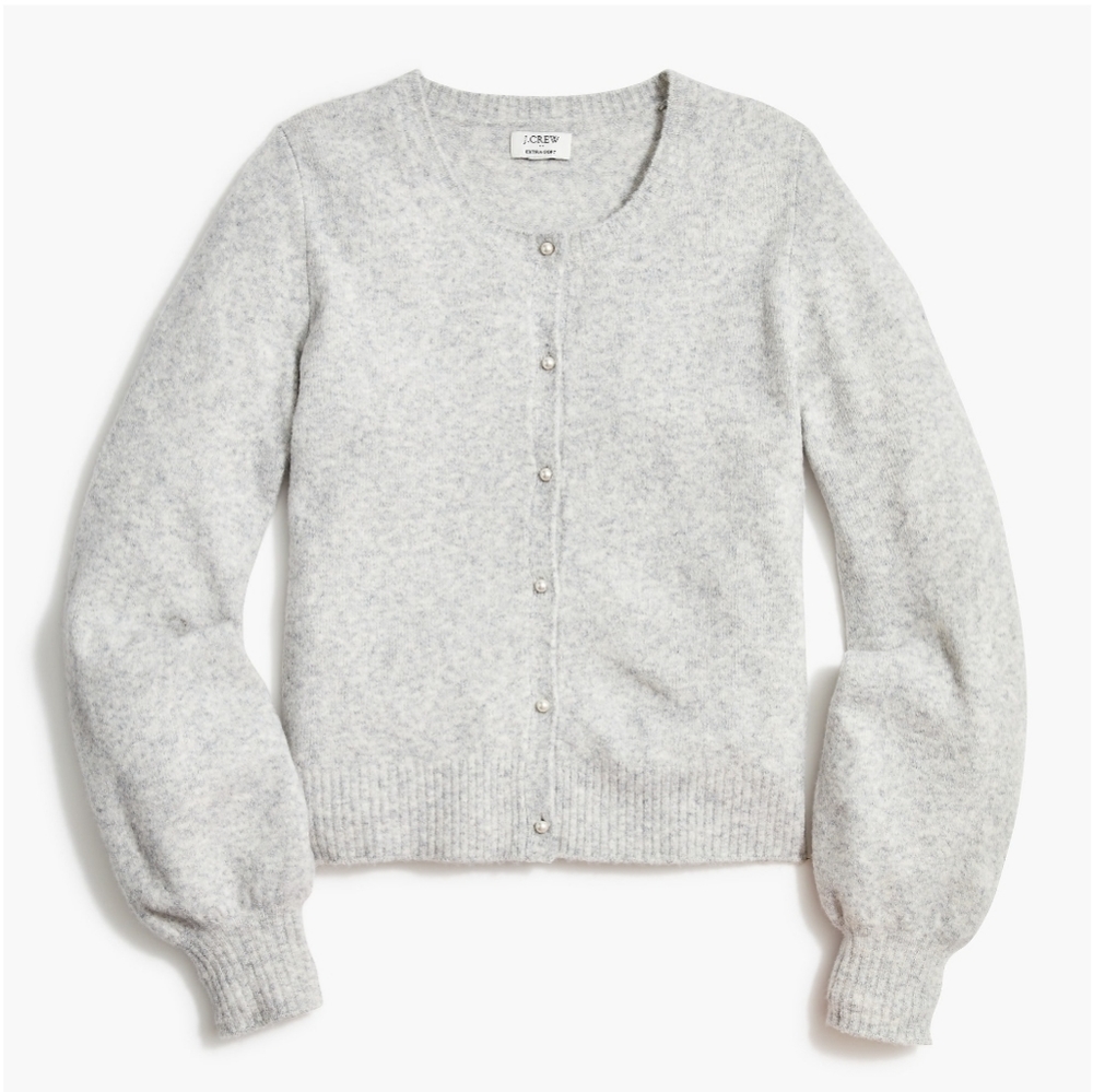 J. Crew | Puff-Sleeve Cardigan with Pearl Buttons